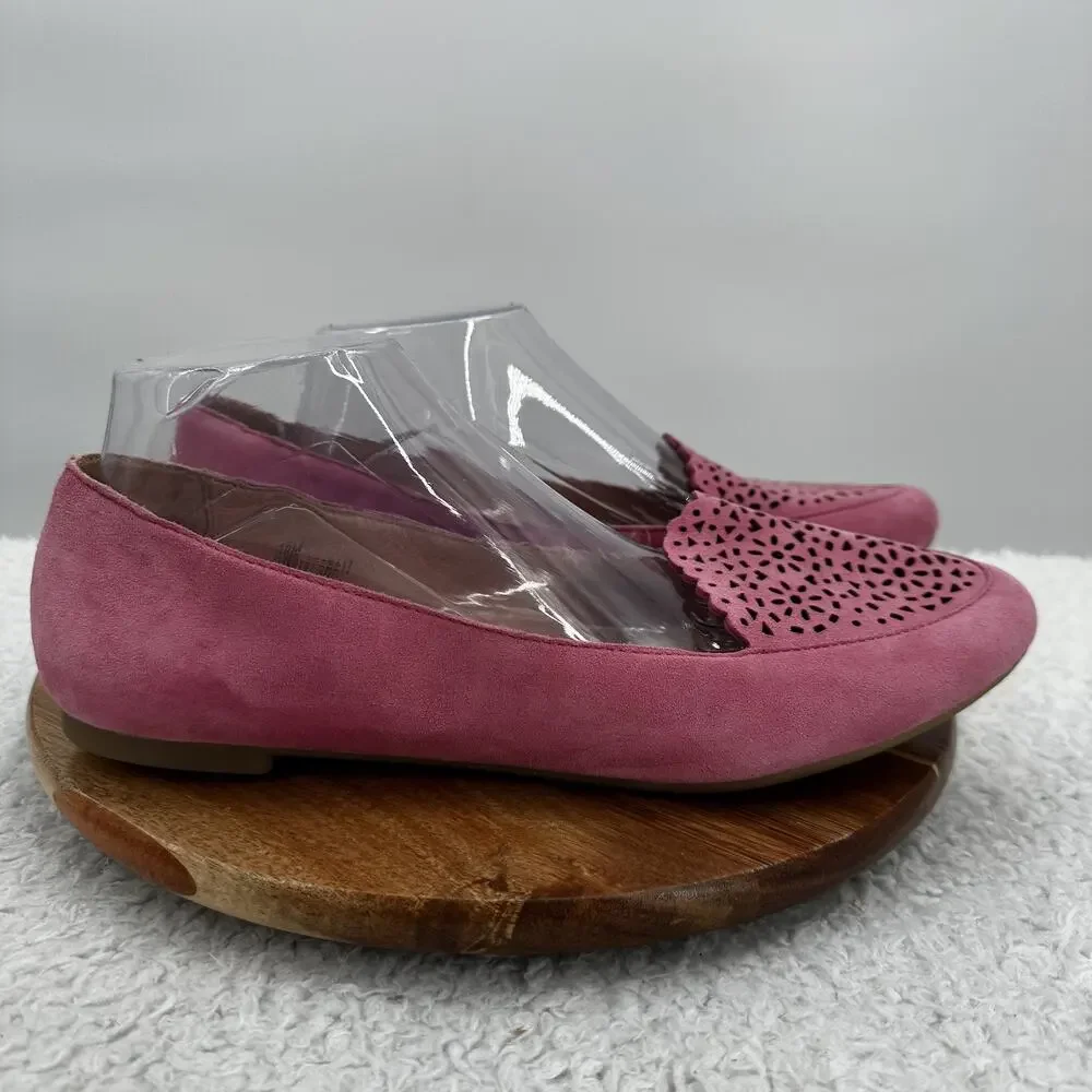 Born ONO Shoes Womens Size 10 Pink Suede Laser Cut Flats Comfort Slip On Loafers